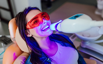 A woman receiving in-office teeth whitening